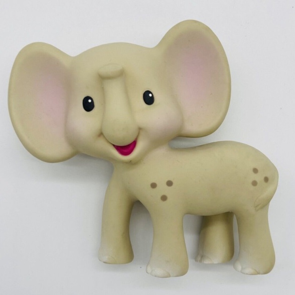 Vintage Infantino Gray & Pink Elephant Rubber Squeak Toy